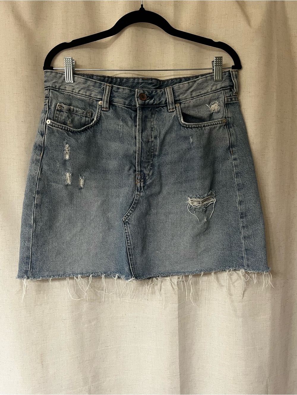 Light Blue Distressed Denim Mini Skirt - Unbranded